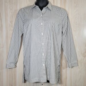 J. Jill Gray & White Striped Button-Down Top Sz Lg